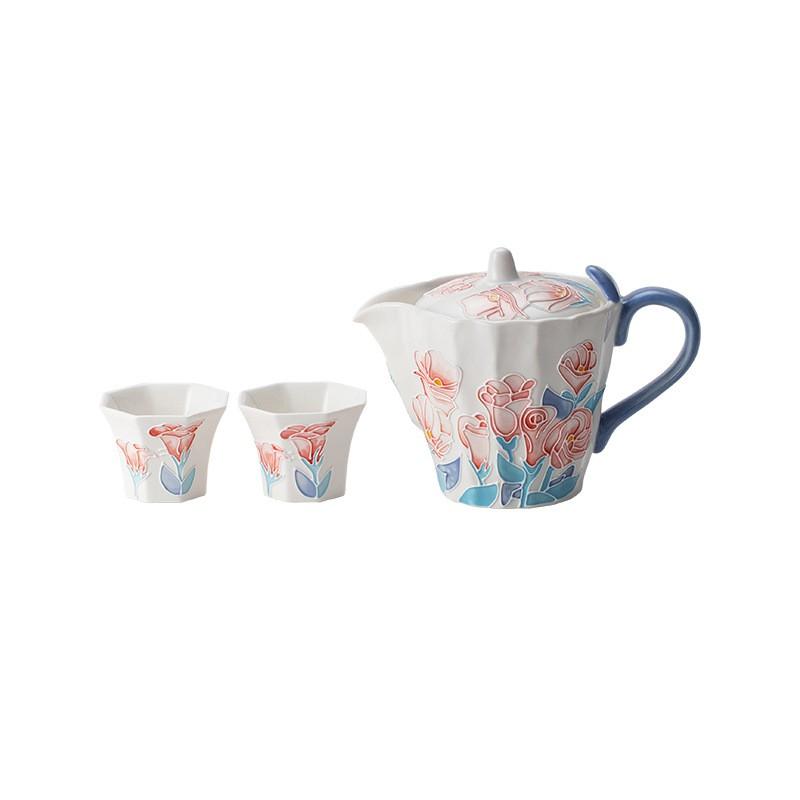 Hand-Painted Ceramic Tea Set 1-2 People Modern Minimalist Design With Floral Motif Gift Boxed Porcelain Teapot Two Cups