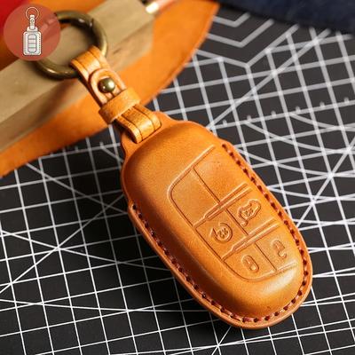 Autoschlüsselhülle Abdeckung Für Jeep Renegade Grand Cherokee Dodge Challenger Leder Schlüsselanhänger Halter Schlüsselanhänger Zubehör