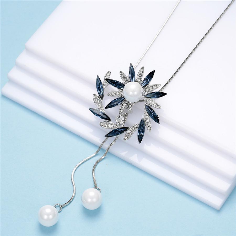 

RAVIMOUR Создал Жемчужное Ожерелье для женщин Цветок Кристалл Длинные ожерелья Подвески Женские украшения