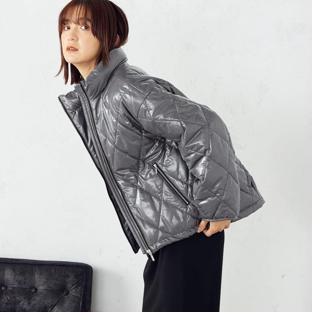 Comme Ca Ism Quilted Coat M Charcoal 12-25MC01-203