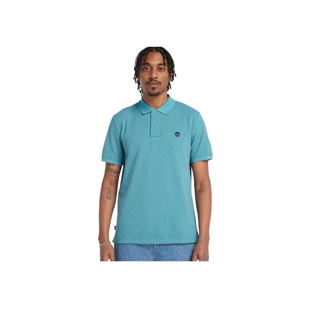 Timberland Solid Color Breathable Short Sleeve Polo Shirt Men Tops Storm-Blue A62T5-DV7