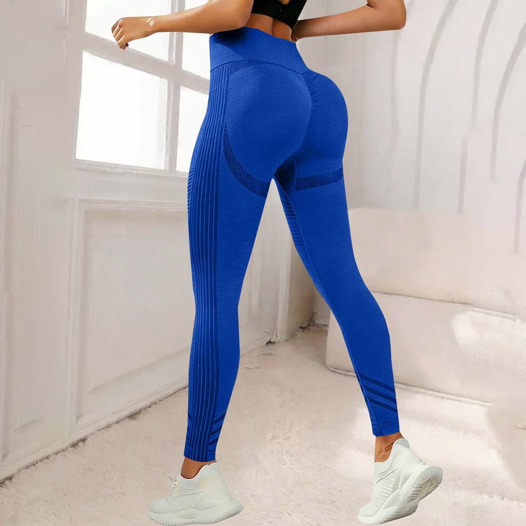 High Waist Seamless Yoga Leggings for Women Elastic Sports Workout Tights with Lines for Outdoor Running Fitness