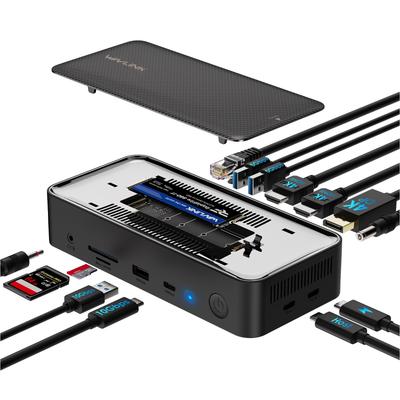 WAVLINK USB C Docking Type C Dock and 10Gbps SSD Triple Display Supports 100W USB Gen Gigabit for Mac OS Station, 13-In-1 M.2 PCIe/SATA Enclosure,