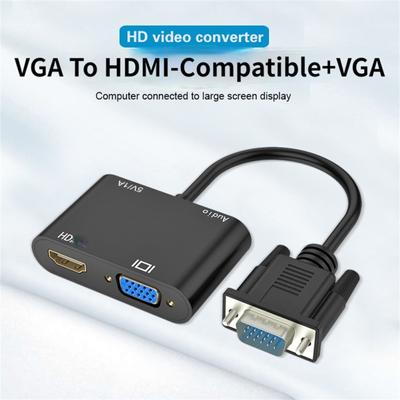 Adaptér kompatibilní s VGA na Hdmi Vga Splitter s 3,5 mm audio převodníkem pro PC projektor HDTV