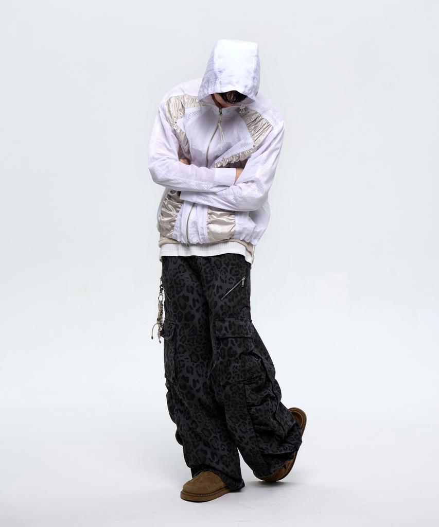 Aleseueseussi Wrinkle Mixed Leopard Cargo Pants - Navy