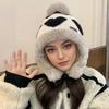 New Women Cute Plush Winter Hat Love Print Pompoms Beanie Hats Lovely Ear Protection Cap For Girls