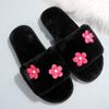 Fashion Pearls Flower Detor Fur Slippers for Women Comfortable Faux Fur Warm Plush Slides Woman Light Slip On Cotton Slippers Mujer