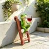 Creative Home Decor Items Resin Frog on Ladder Statue, Funny Holding Wine Glass Figurine, Whimsical Desk Accessories Garden Plant Pot Hanging Ornament