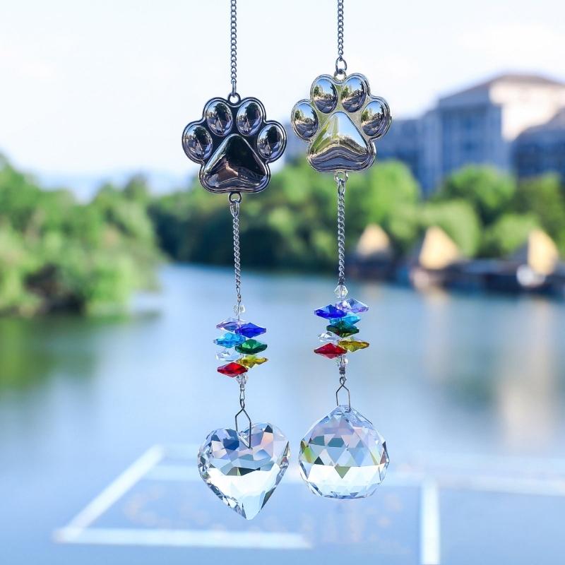 Crystal Pet Memorial Suncatchers Metal Alloys Cats Dog Paws Design Pendant Home Decoration Window Hanging Ornament Gift