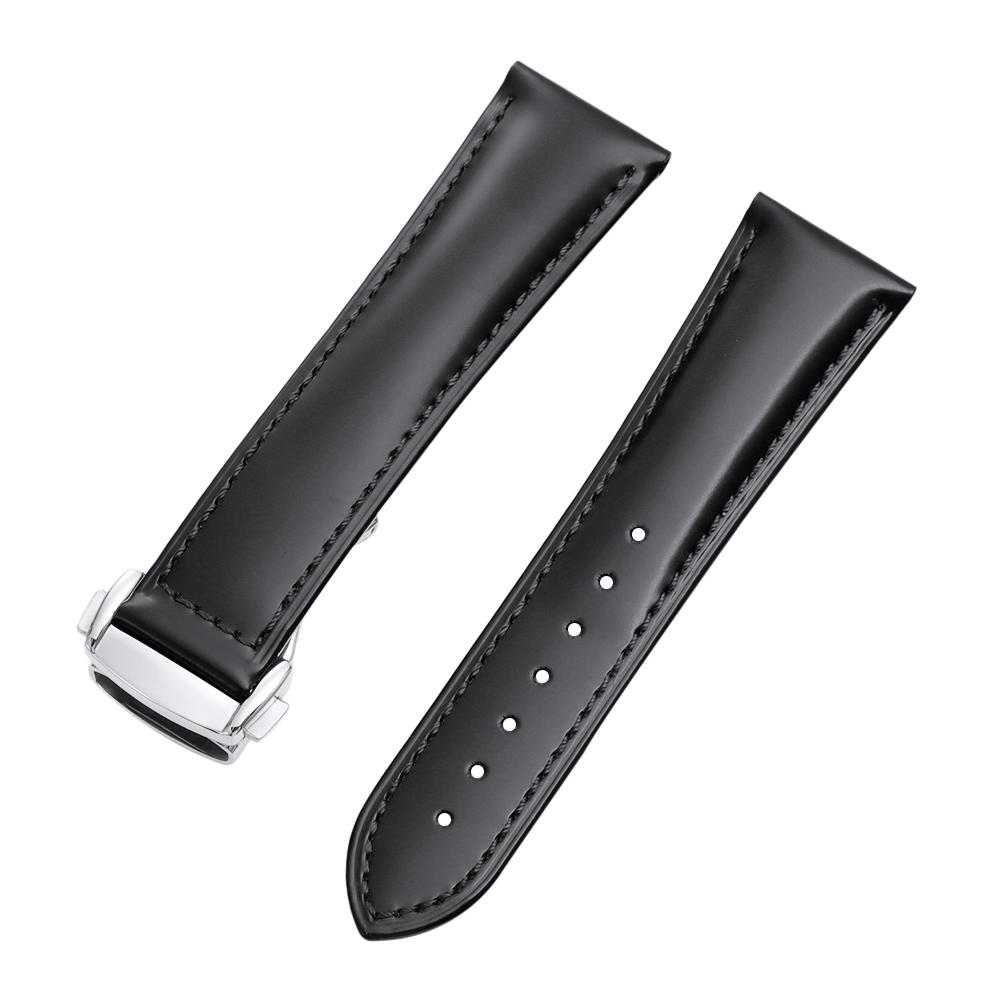 19mm 20mm 21mm 22mm Polished Cowhide Straps for Omega Seamaster Speedmaster Folding Buckle Waterproof Brown Leather Watch Band