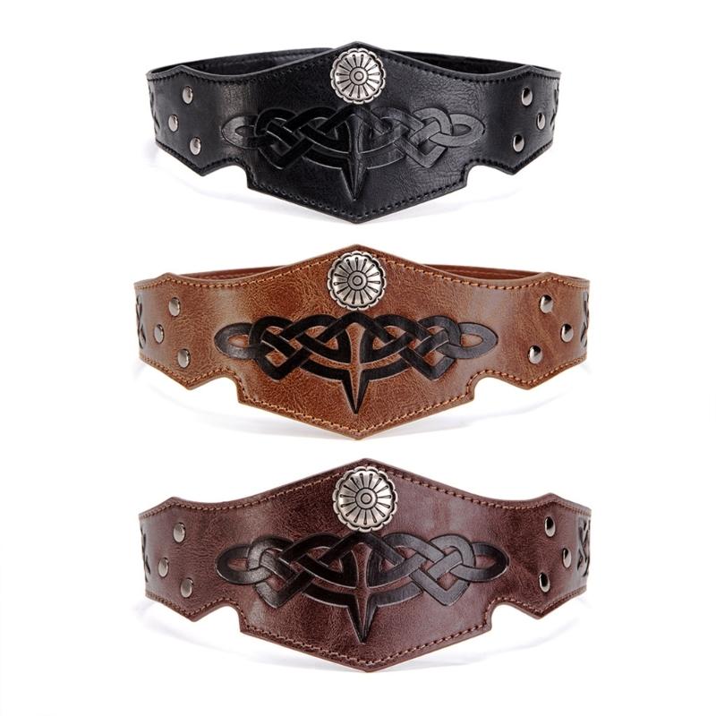 Adjustable Leather Headband Medieval Knight Headband Halloween Cosplay Accessory Headgear Motorcycle Driving Headwear