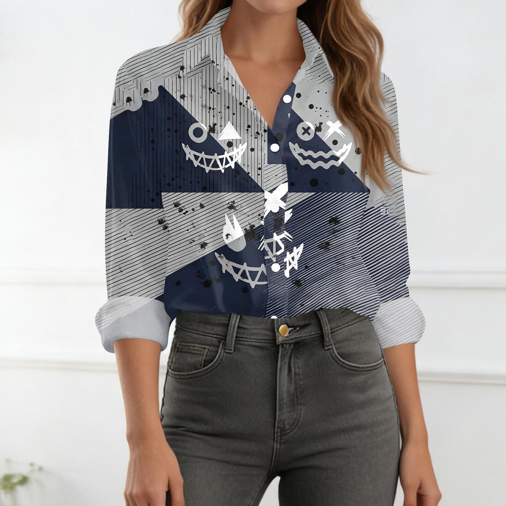 Women's Button-Down Shirt Long Sleeve Casual Halloween Print Top
