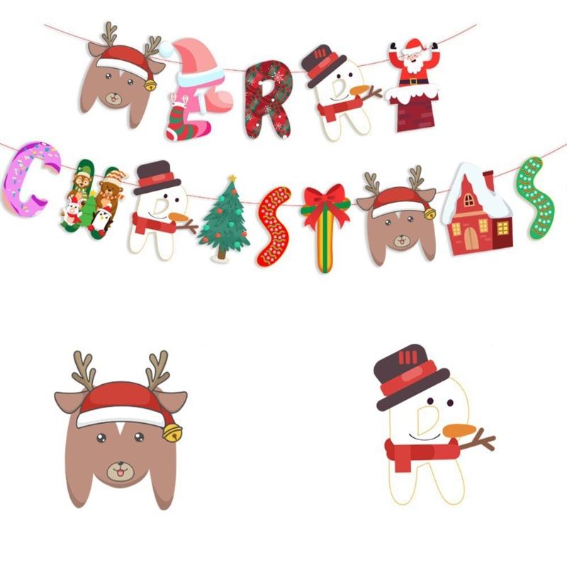 2 Pcs Christmas Party Decorations Santa Paper Banners Merry Christmas Banners for Outdoor Indoor Decoration