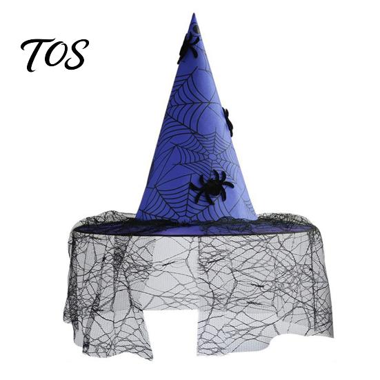 Dark Theme Stage Performance Hat Halloween Witch Hat, with Lace Mesh And Simulated Spiders, Gothic Costume Accessories for Carnival Nights Style
