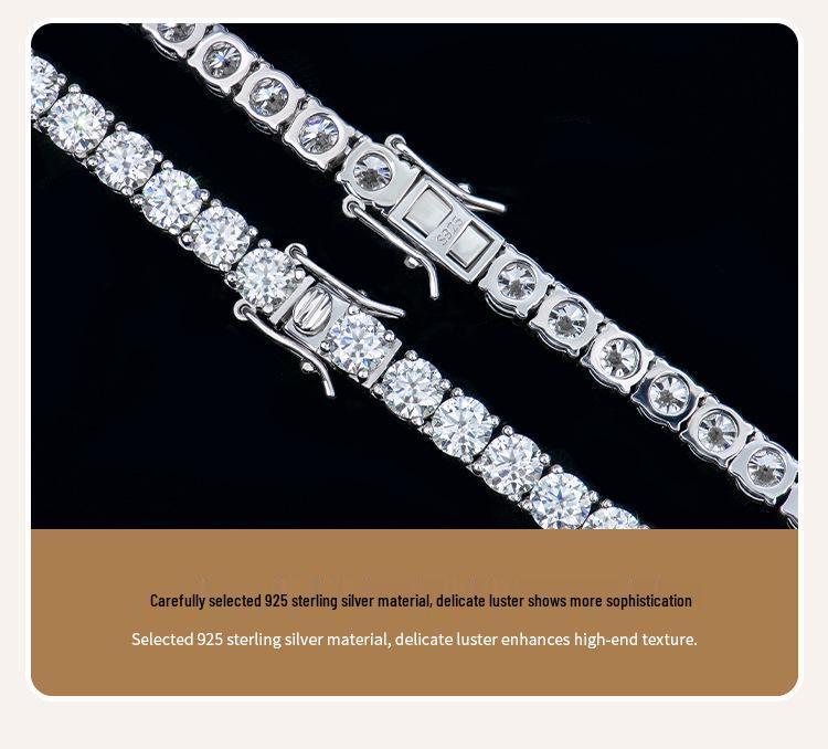 Men's Moissanite Tennis Chain Necklace in Gold-Plated 925 Sterling Silver - Luxurious, Simple Hip Hop Jewelry