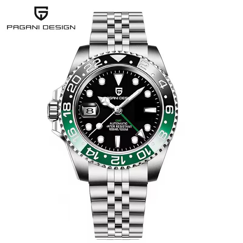 PAGANI DESIGN New Purple Dial GMT Men Mechanical Watch Sapphire Glass Stainless Steel Waterproof Automatic Watches for men