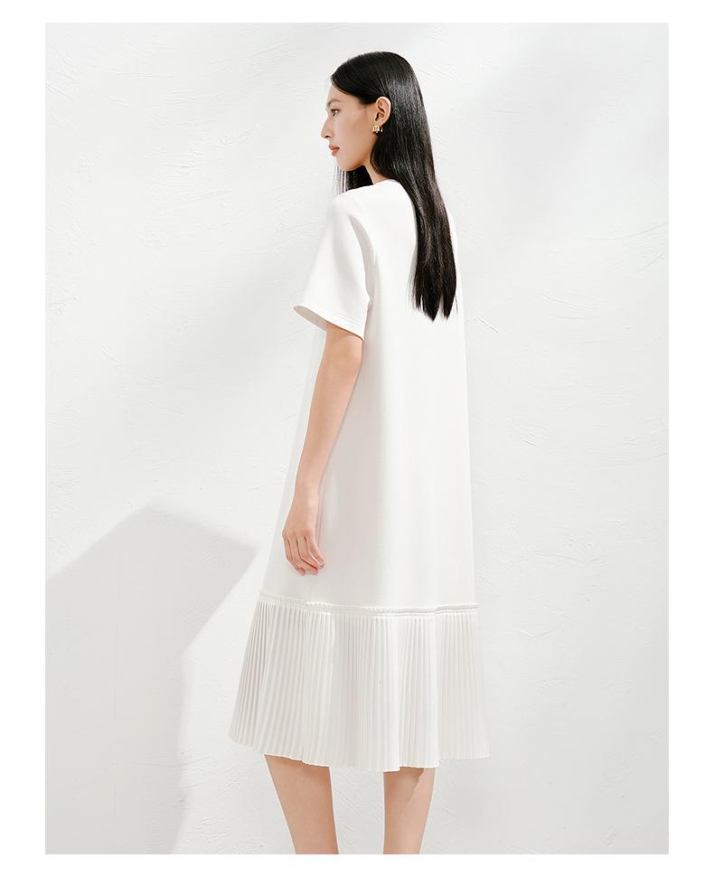 Jiuzi Anna Kou Light Human Style Cleanfit Spliced Pleated Dress for Women 2025 Summer New Style