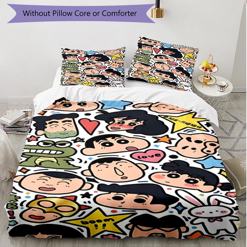 Set copripiumino 3 pezzi (1*Copripiumino + 2*Federe, Senza Nucleo), Set Biancheria da Letto Morbido Stagione Unica con Stampa Crayon Shin, Regalo per Arredamento Camera da Letto