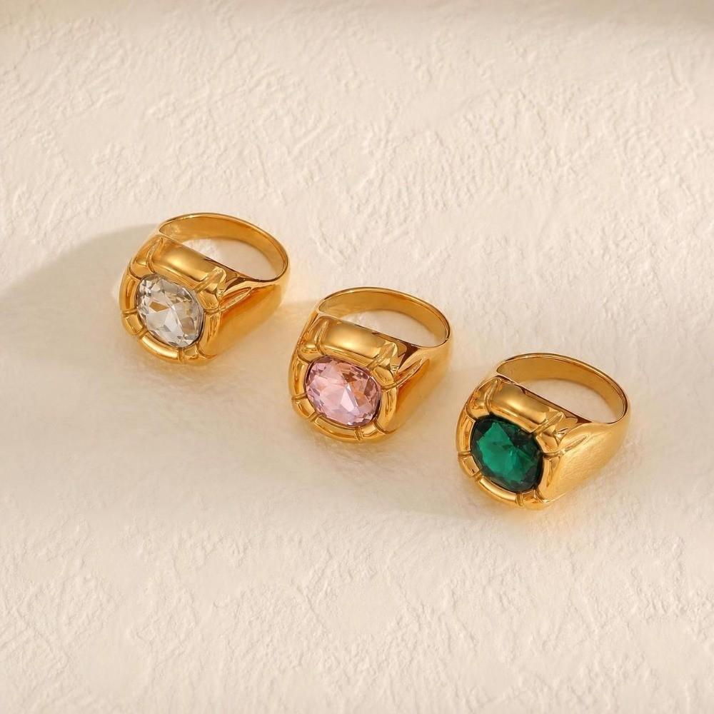 Colorful Zircon Zircon Rings Stainless Steel Finger Ring Elegant Gold Plated Rings  for Women