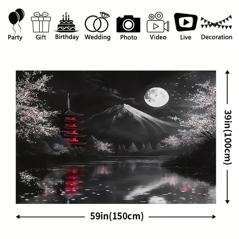 2D Black White Japanese Fuji Tapestry for Asian Aesthetic Home & Party Background 47.2x31.5inch/120*80cm