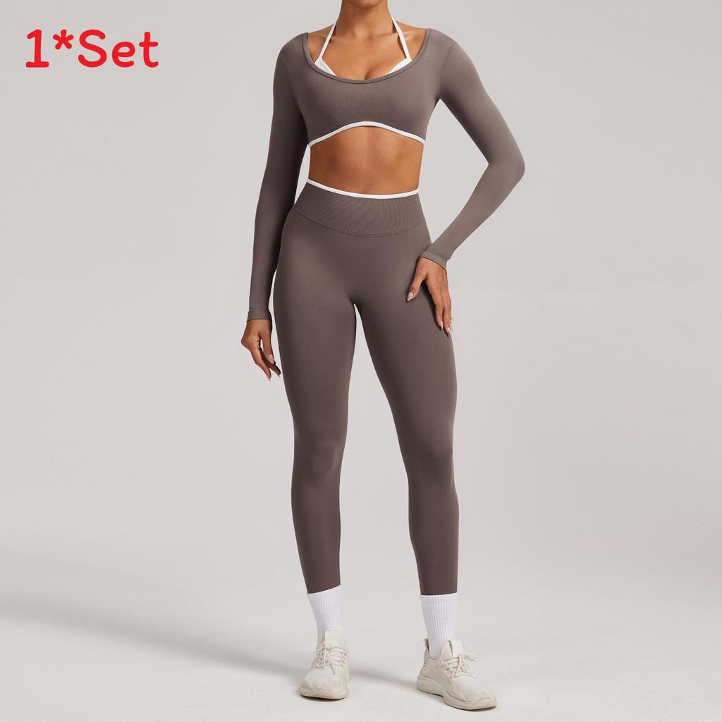 Seamless Yoga Set Long Sleeve Fitness Wear With Moisture Wicking For Women Outdoor Running