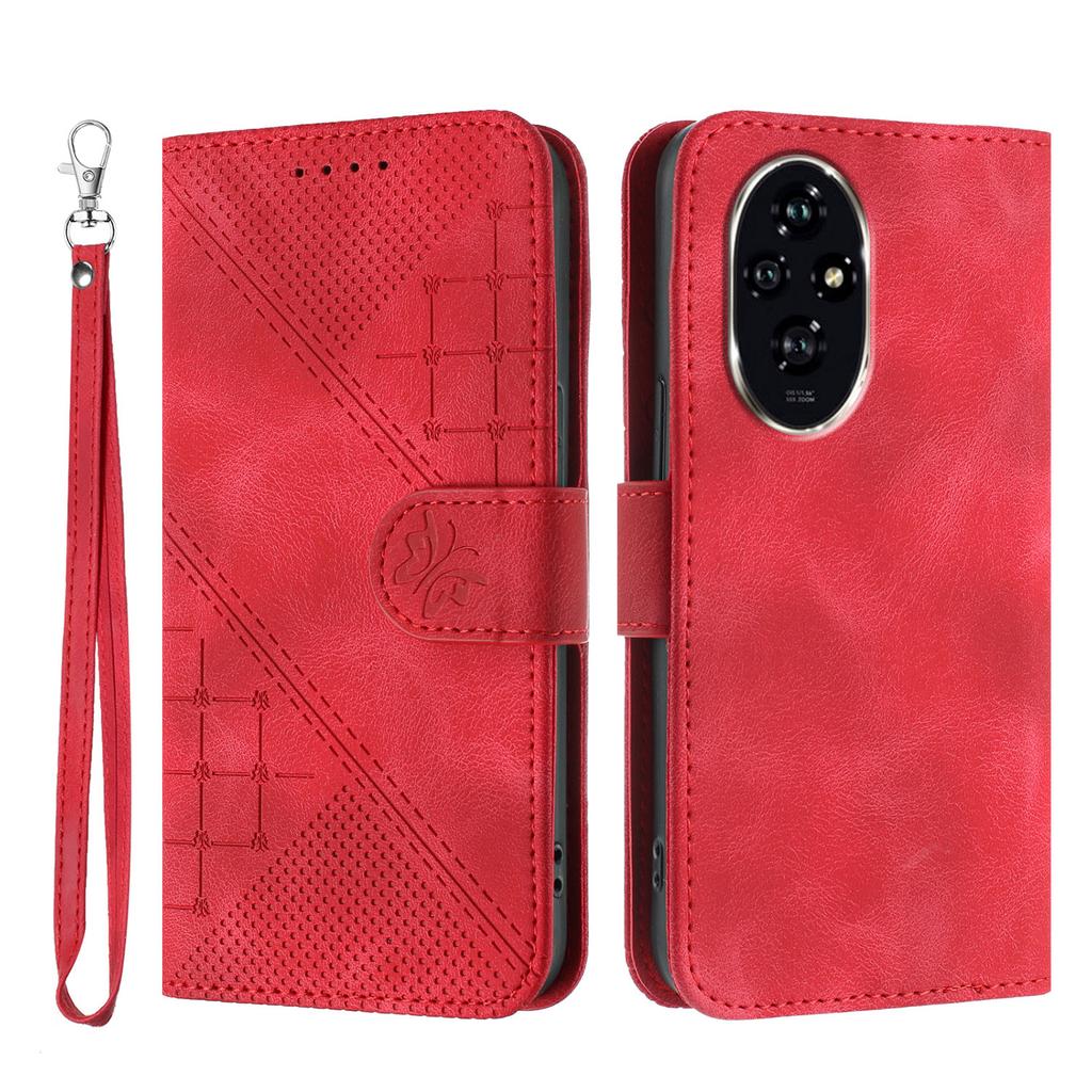 Custodia Portafoglio in Pelle per Honor 200 5G con Stampa Farfalla Fiore e Cordoncino