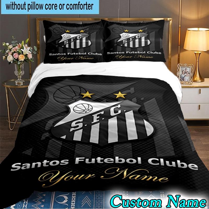 Custom Name Santos Futebol Emblem 3PCS Bedding Set For Bedroom Dormitory,Including 1pc Duvet Cover And 2pcs Pillowcases Large size Fan gift