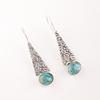 Natural Blue Copper Turquoise Gemstone 925 Sterling Silver Jewelry Earrings 1.9" EE-165-43