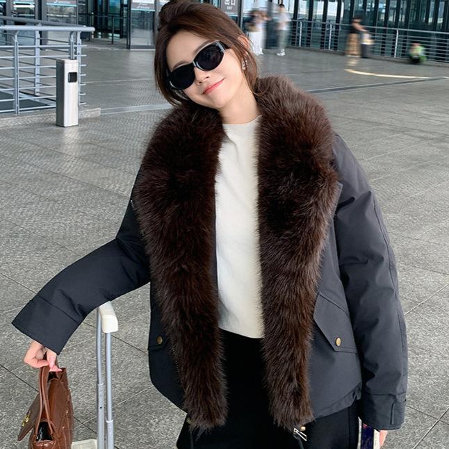 Winter new street cool spicy parker cotton clothes women's short casual versatile fur collar lapel locomotive jacket