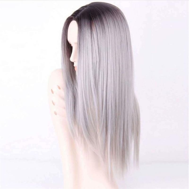 Synthetic Long Straight Wig for Women Middle Part Wig with Dark Root Cosplay Party Heat Resistant