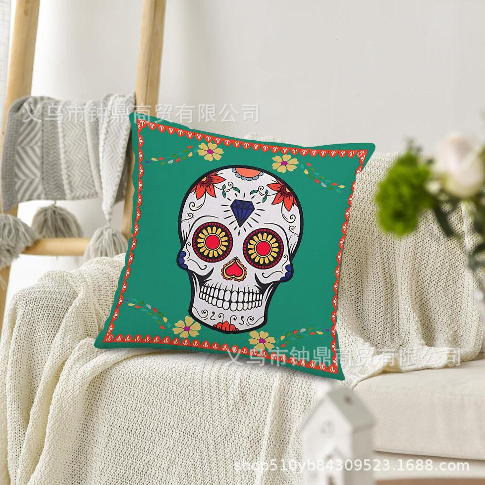 

Hot Halloween Pillow Skull Pumpkin Printed Linen Material American Halloween Decoration Pillow 45*45cm
