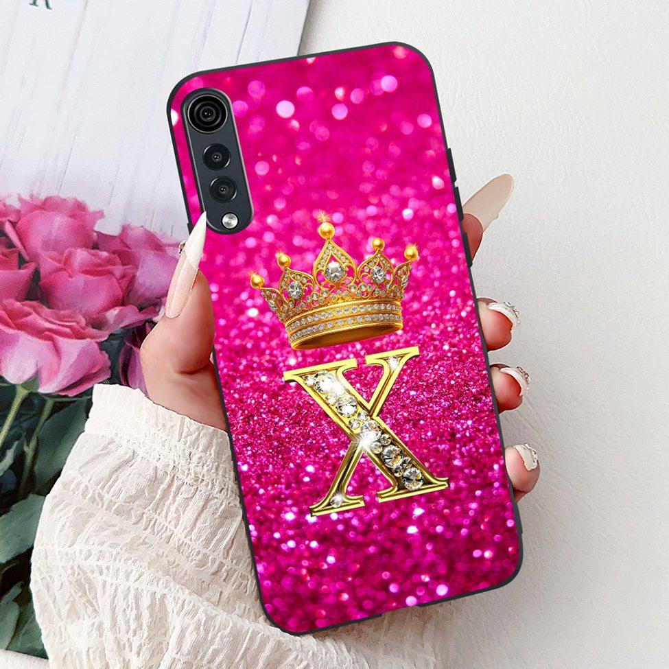 For LG Velvet 4G 5G UW Back Cover For LG Velvet 5G UW Case Fashion Luxury A-Z Letters Crown 2D Painted Soft Black Phone Case