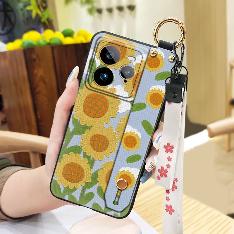 Wristband Anti-knock Phone Case For Realme GT7 Pro Kickstand Fashion Design Back Cover Phone Holder Waterproof Flower