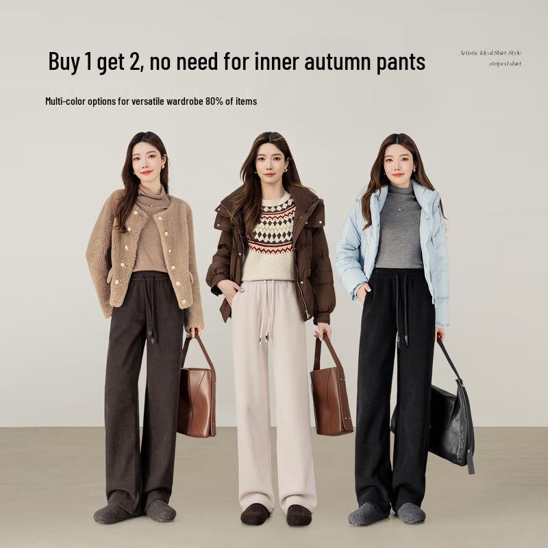 Shangdubila Women's Winter Fleece-Lined Casual Straight-Leg Trousers