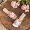 Soft Leather Version~ Pink Flower with Skirt Slippers Female Summer New French Gentle Fairy Evening Breeze Vacation Thick Heel