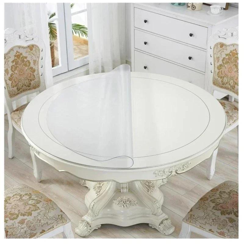 1PC Transparent PVC Round Table Carpet Waterproof Tablecloth Kitchen Pattern Table Cover Glass Soft Cloth Dining Table Mat