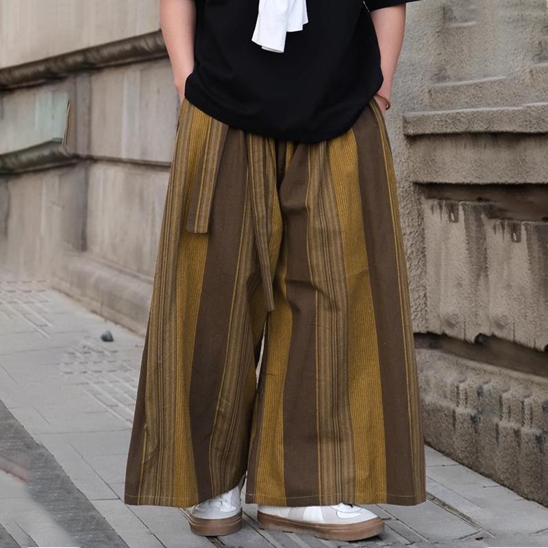 

INCERUN Мужские брюки с широкими штанинами, повседневные, с эластичной талией, полосатые, длинные 2XL коричневый