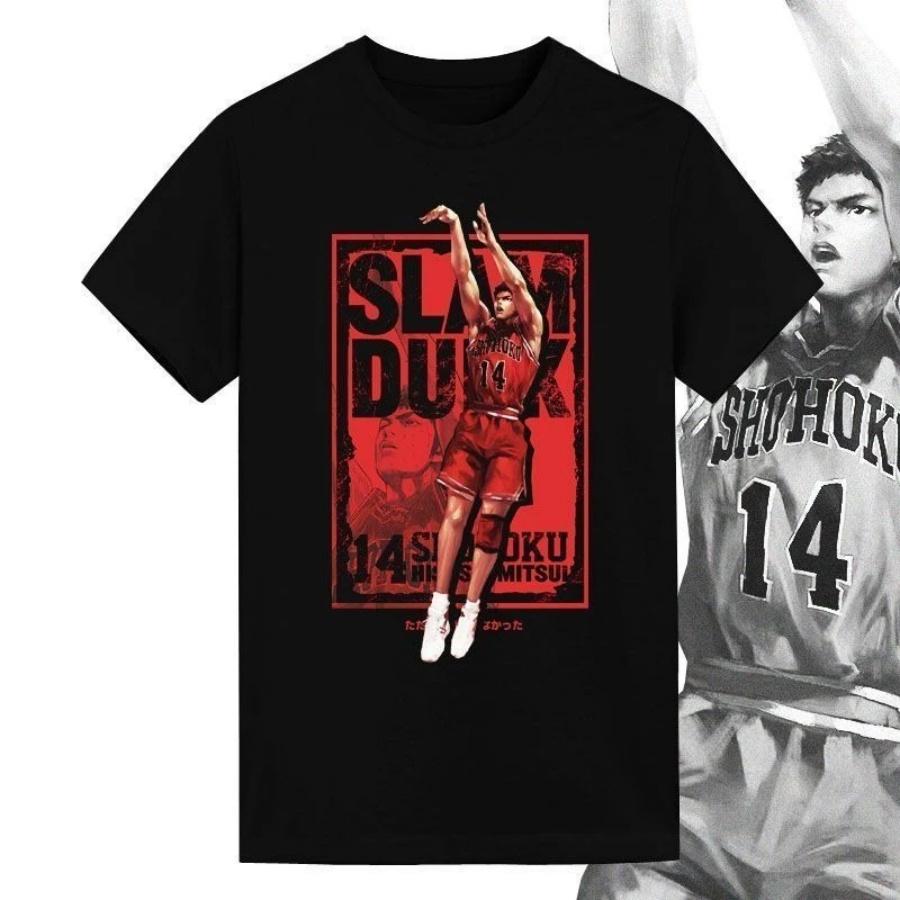 Футболка SLAM DUNK Guochao Ins Аниме Сянбэй Сакураги Цветущая дорога Мужская Баскетбольная Спортивная Хлопковая С коротким рукавом XXXXXL чёрный