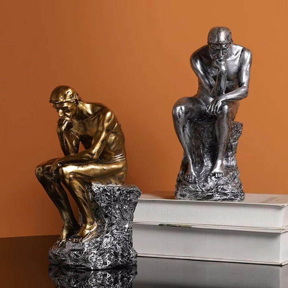 European Style Thinker Sitting Resin Sculpture Creative Thinker Desk Craft Living Room