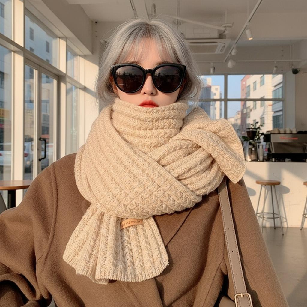 Kältebeständig, Warmer Schal, Damen, Dick, Wollschal, Strickschal, Stola, Strickschal