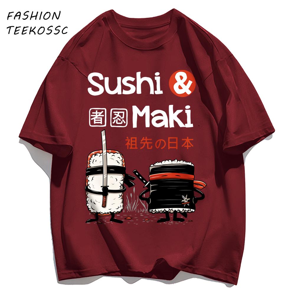 Sushi MakiS Japanese Cuisine Printing Men T Shirt Colour Casual Tops Cotton Trendy Tee Shirts Hip Hop Crewneck Man Clothes