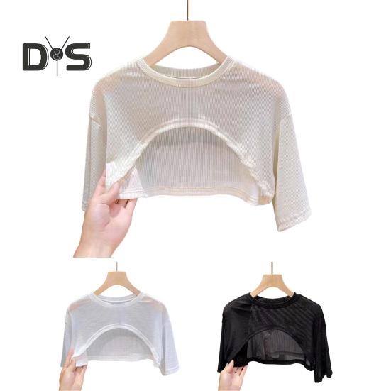 Bluzki z filtrem przeciwsłonecznym damskie z krótkim rękawem i okrągłym dekoltem T-shirt w jednolitym kolorze Cienkie z efektem perspektywy Styl swetra Casual Tops