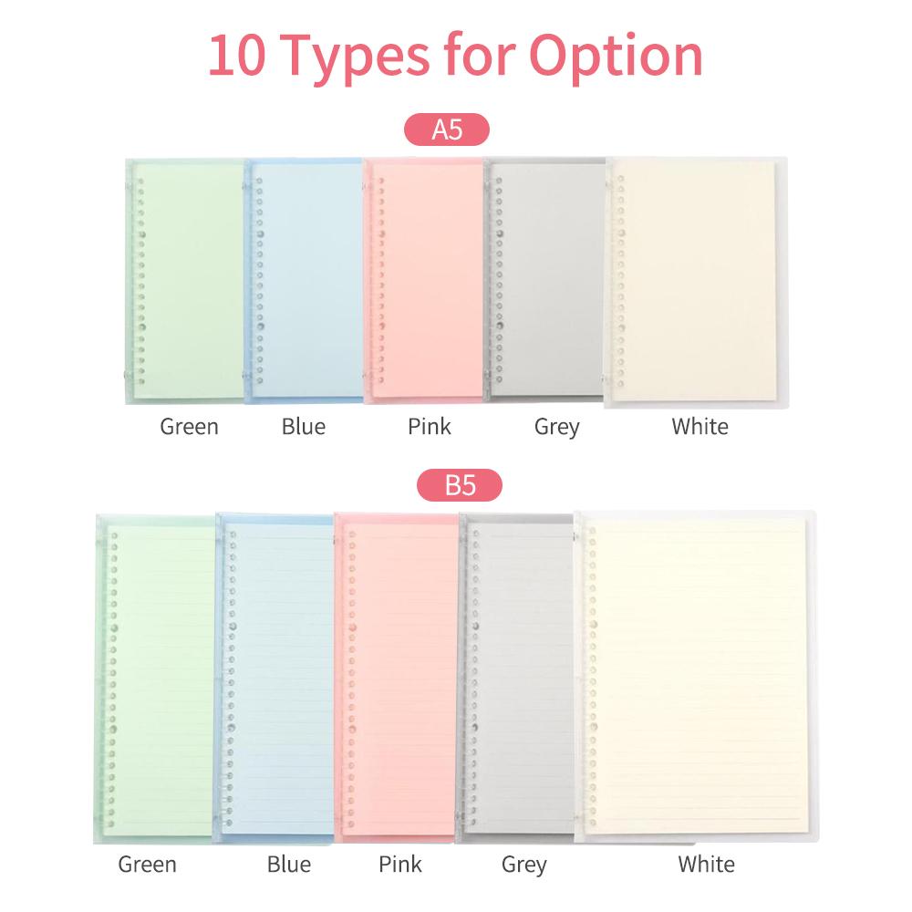 Transparent A5 Refillable Notebook 20 Rings/Holes Loose Leaf Binder Flexible Waterproof PP Cover 30 Sheets Ruled Lined Paper Refillable Binder for Of