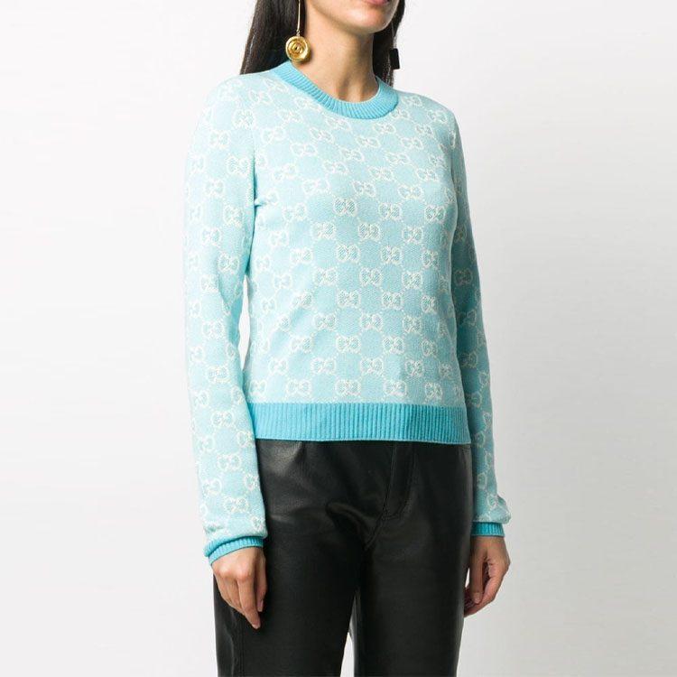 GUCCI Sweaters Women's Blue Crew Neck Moderate Base Layer 629459-XKBHQ-4692