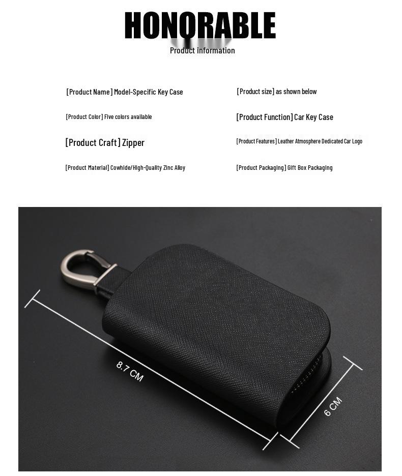 Men's Universal Cowhide Car Key Case with Waist-Mounted Zipper