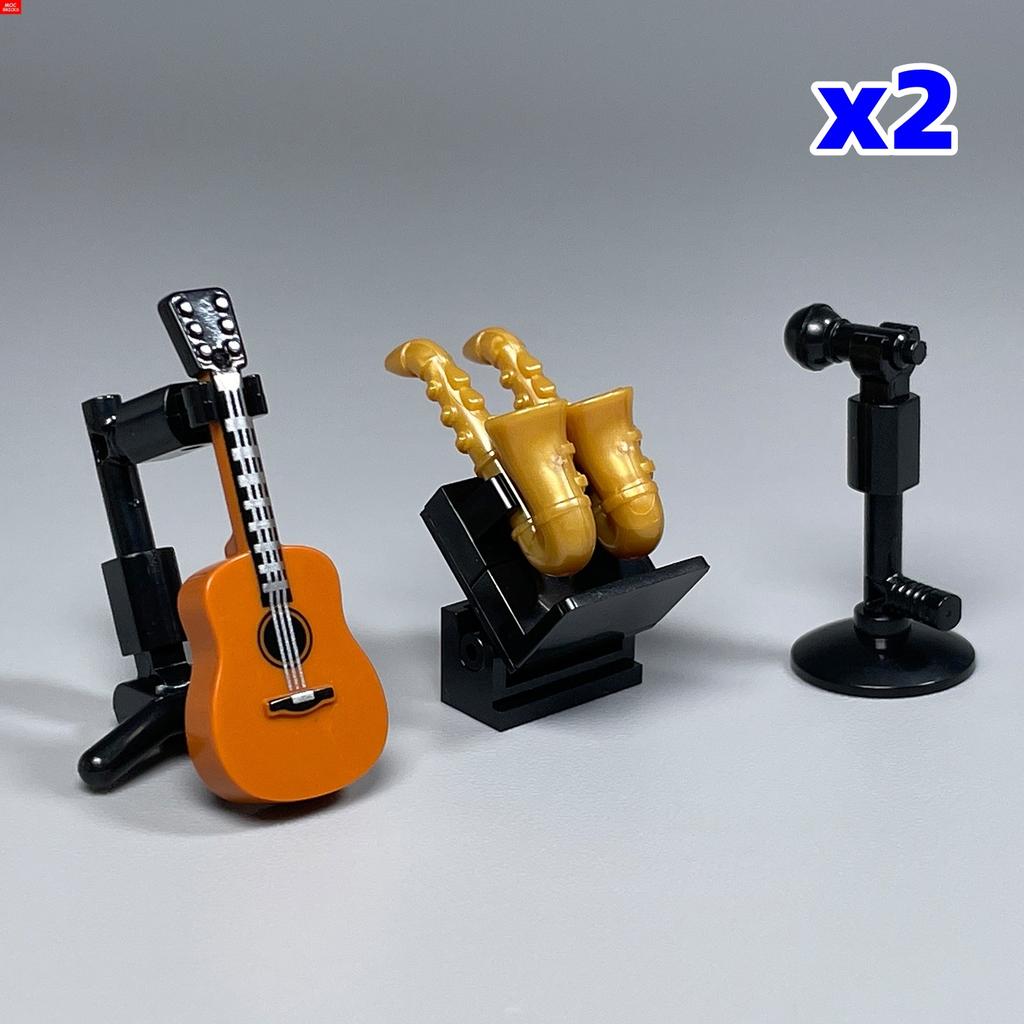MOC Bricks DIY Music Instrument Guitar Bass saxophone Microphone Loudspeaker Box Educational Building Blocks Toys Gifts