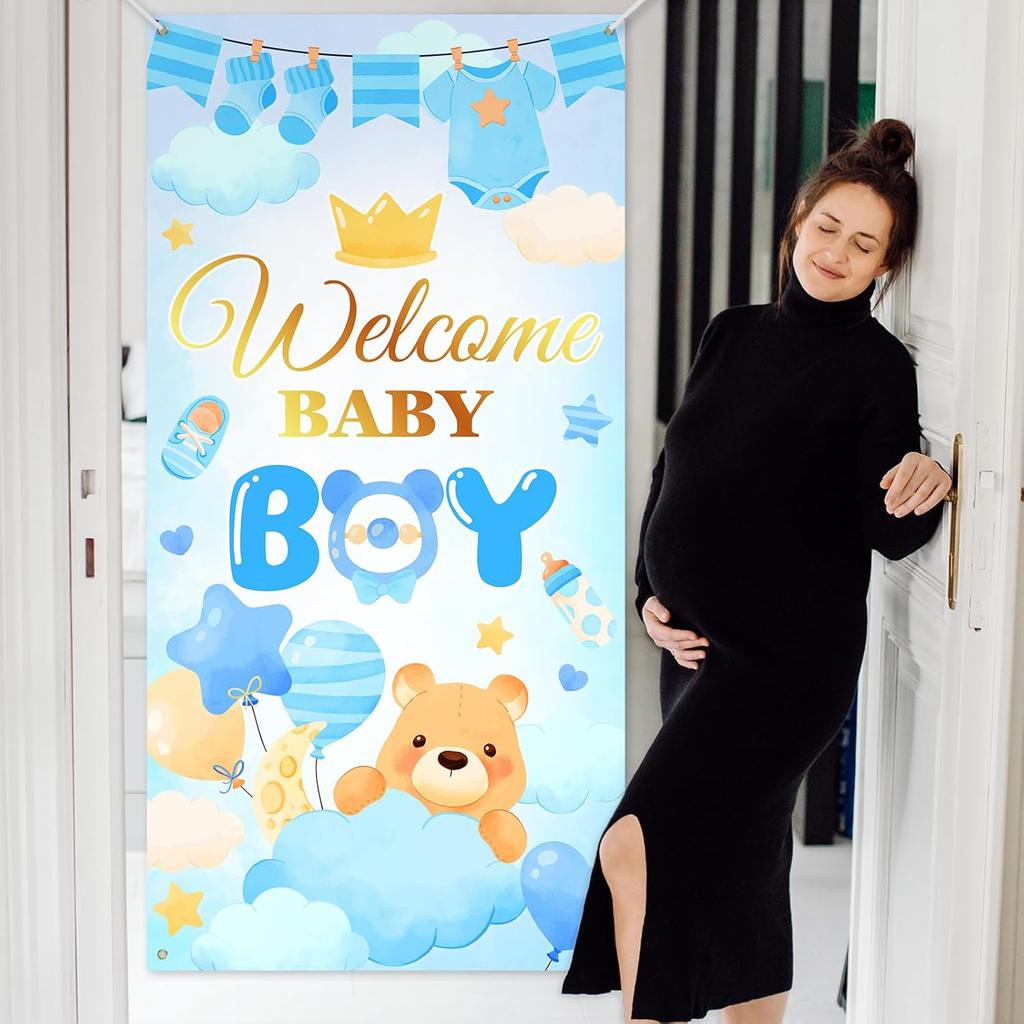 Avezano Welcome Baby Banner Welcome Home Baby Boy Door Banner Blue It’s a Boy Gender Reveal Decorations Indoor Ourdoor