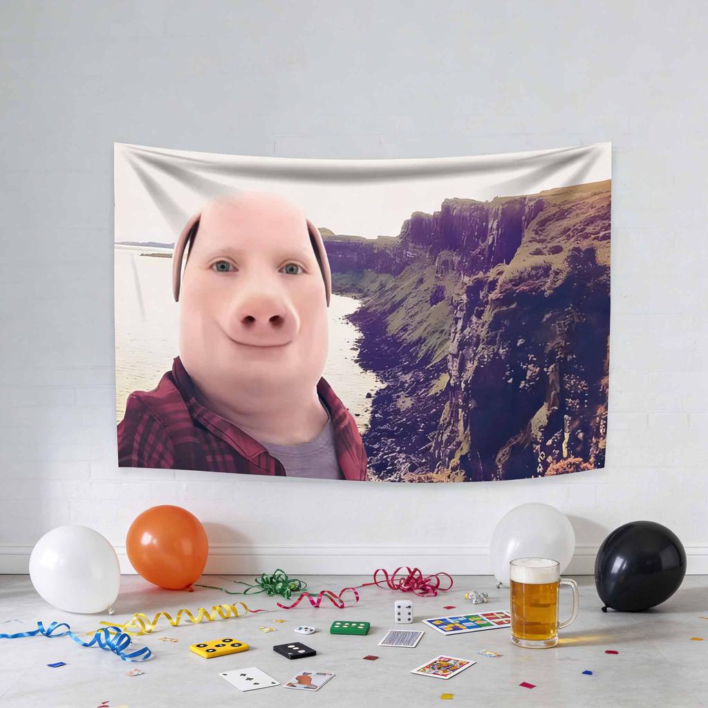 1pc John Pork Smiling Throw Flag Tapestry Home Decor for Bedroom Dorm Man Cave Party Aesthetic Wall Art A Funny Gift For Friends