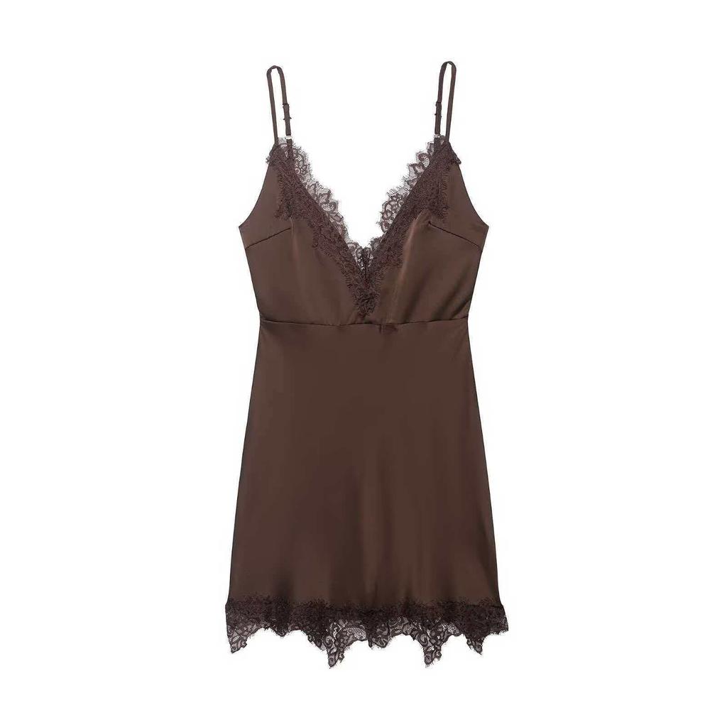 Summer Women's Sexy Spaghetti Strap Dress in Black/Brown