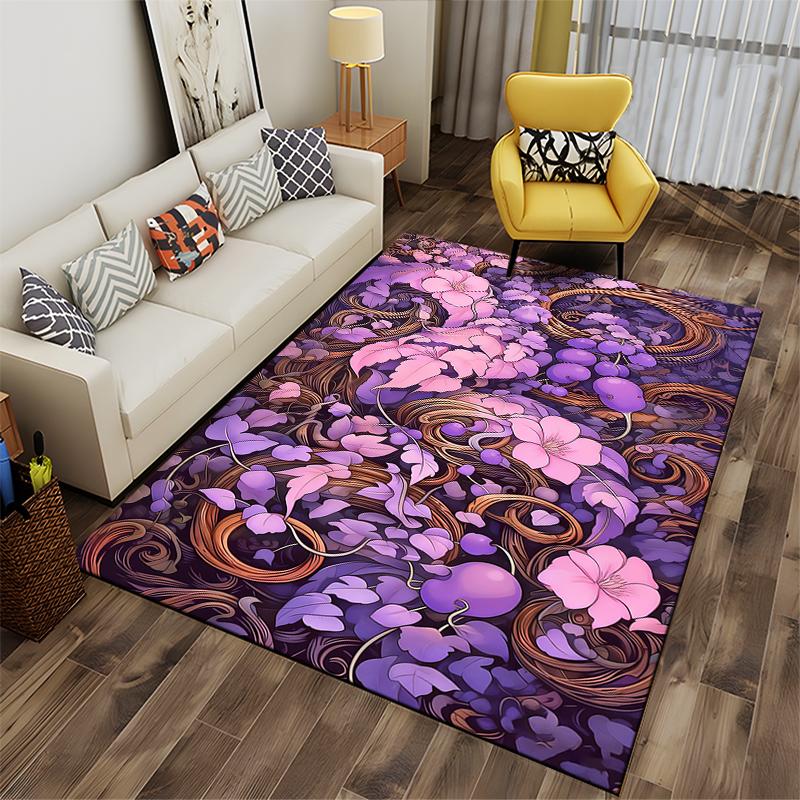 Purple Floral Vine Pattern Carpet with Elegant Artistic Design Suitable for Use As an Anti-slip for Living Room Bedroom Sofas